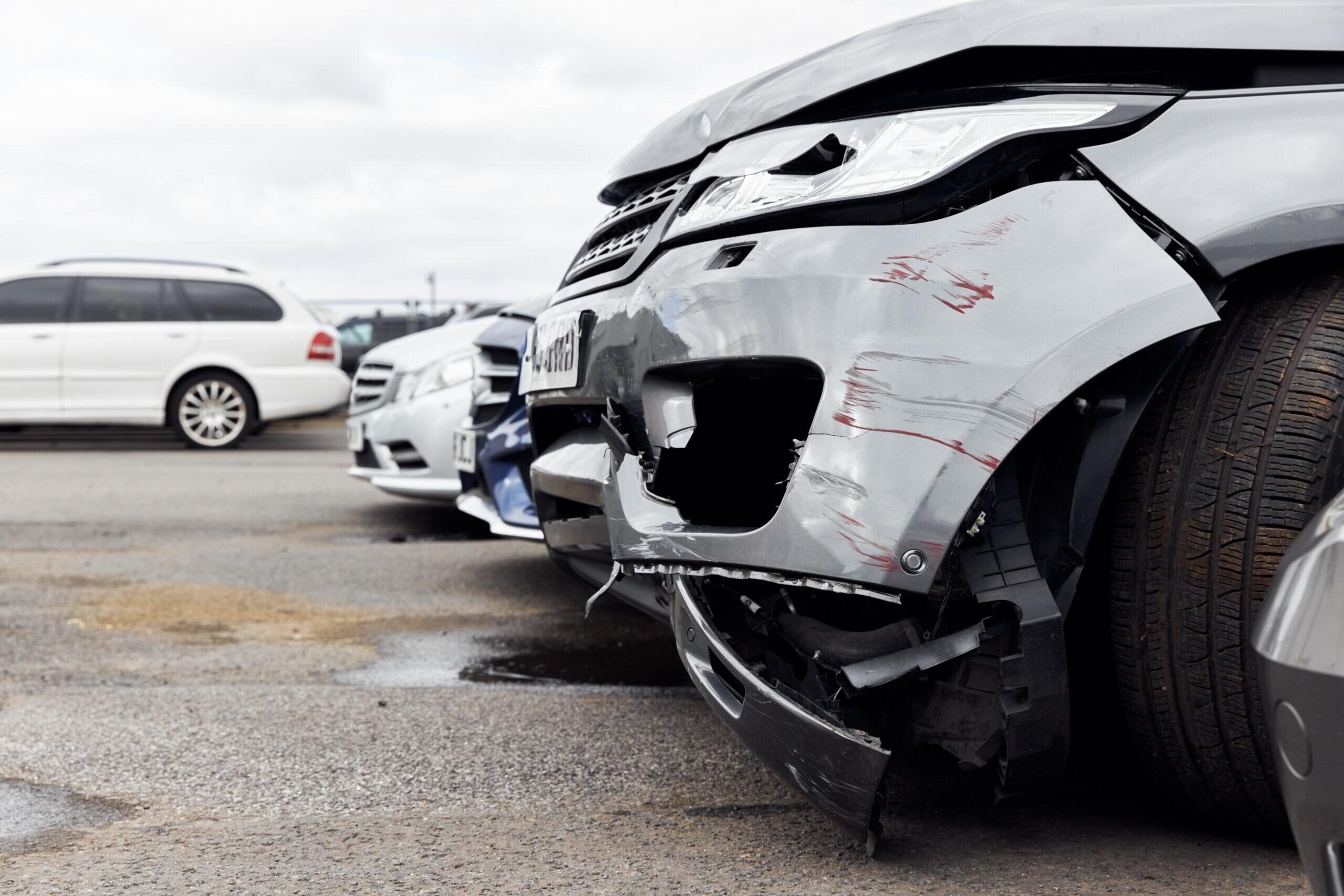 Car with significant bodywork damage after an accident